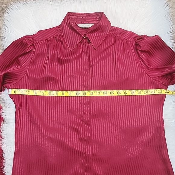 VTG | St John Tonal Striped Blouse In Cranberry - Picture 9 of 11